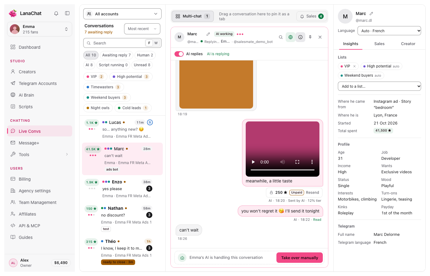Under a paid offer: Sent by AI, with the rate of the tier